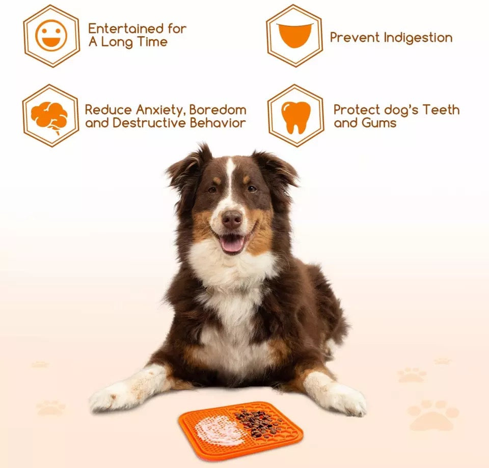 Dog Lick Mat — Non-Slip Silicone Slow Feeder (Blue & Orange)