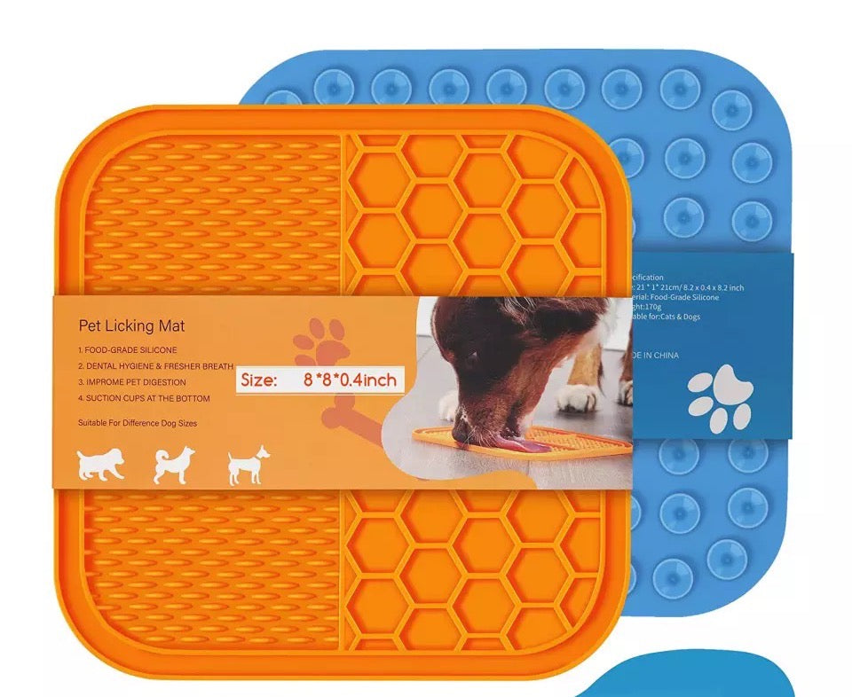 Dog Lick Mat — Non-Slip Silicone Slow Feeder (Blue & Orange)