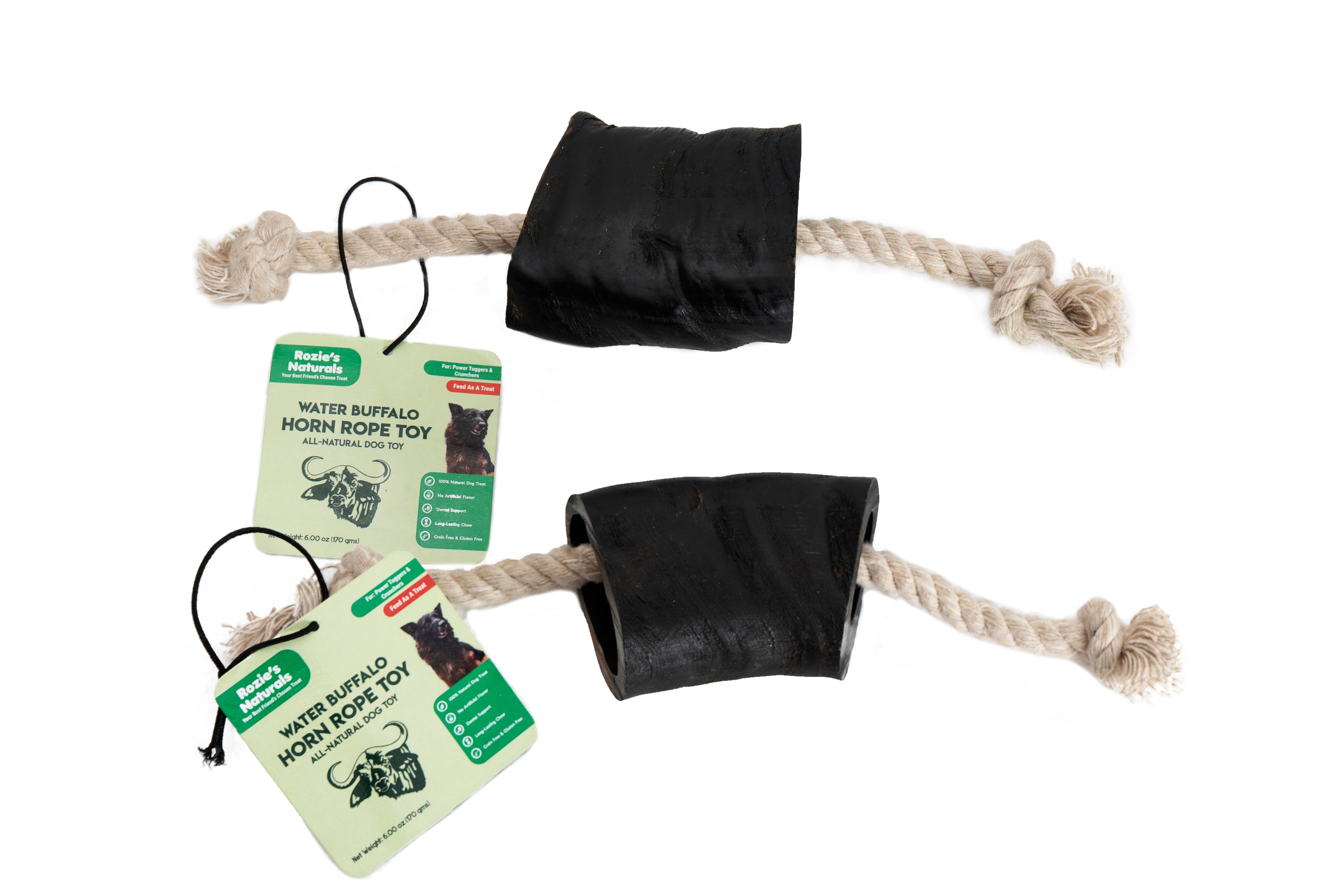 Water Buffalo Horn 14" Cotton Rope Tug Toy Dog Chews-2 Count-10 oz (WSP)