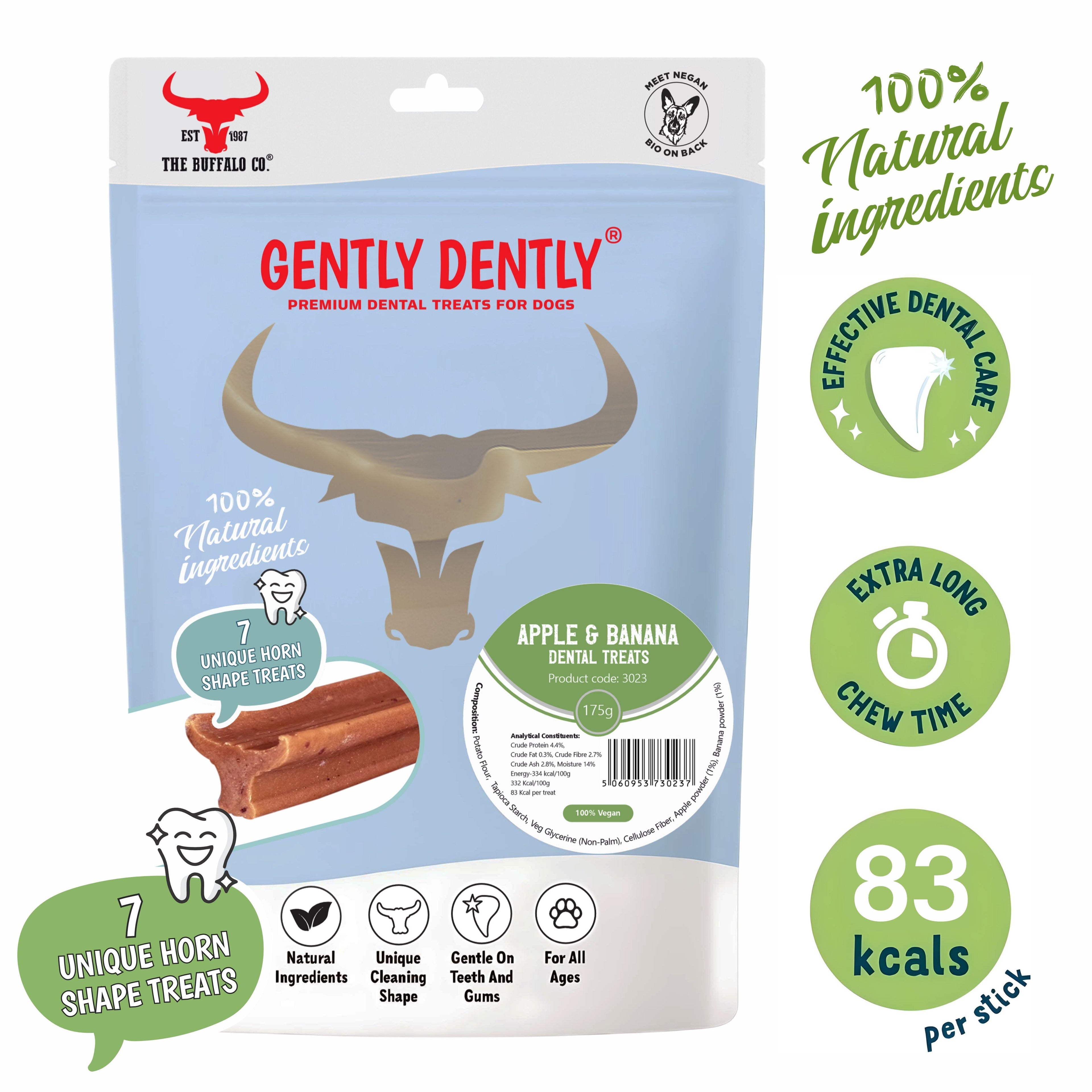 Gently Dently Apple & Banana Dental Treats for Dogs (175g)