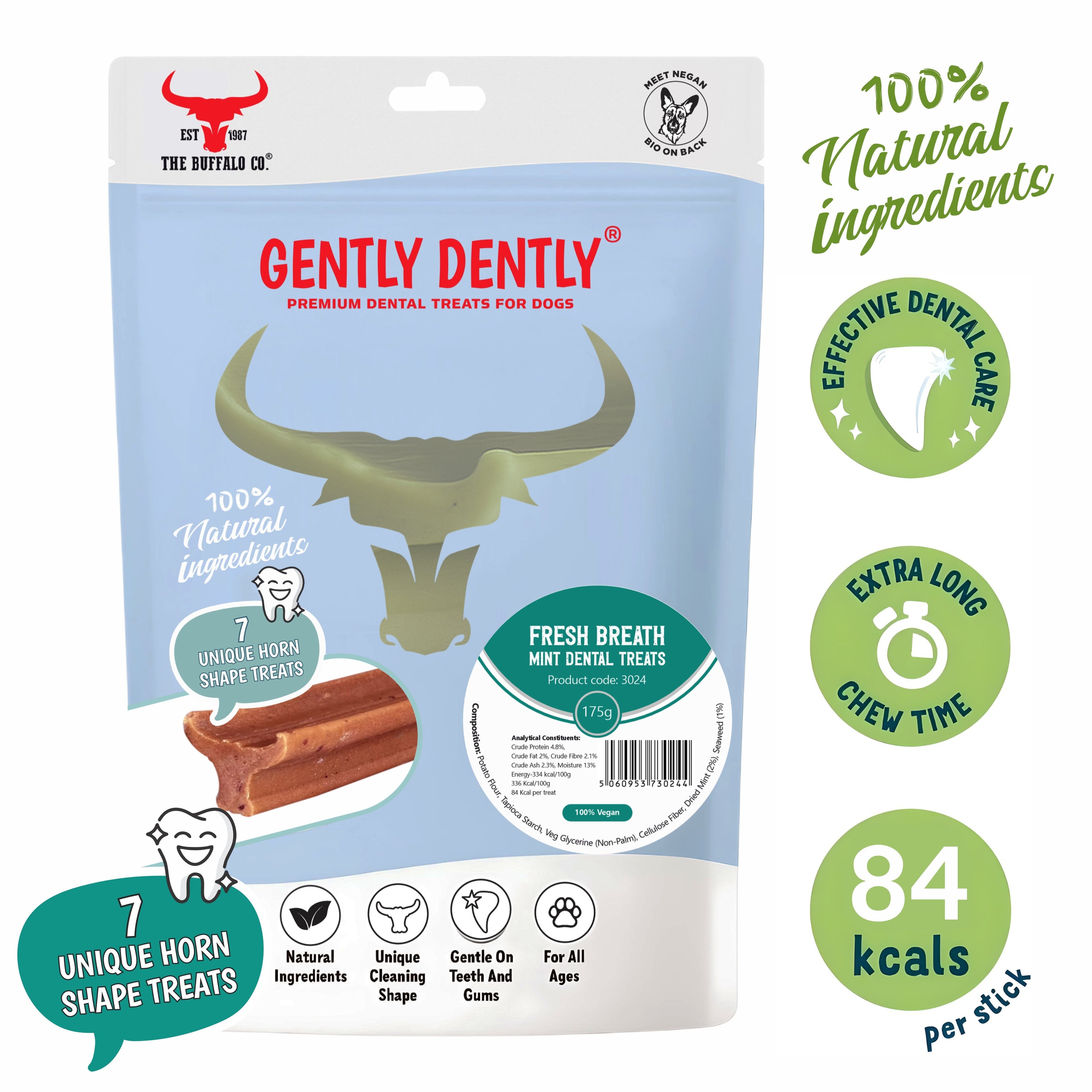 Gently Dently Fresh Breath Mint Dental Treats for Dogs (175g)